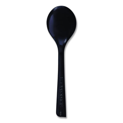 100% Recycled Content Cutlery, Soup Spoon, Plastic, Black, 50/Pack, 20 Packs/Carton