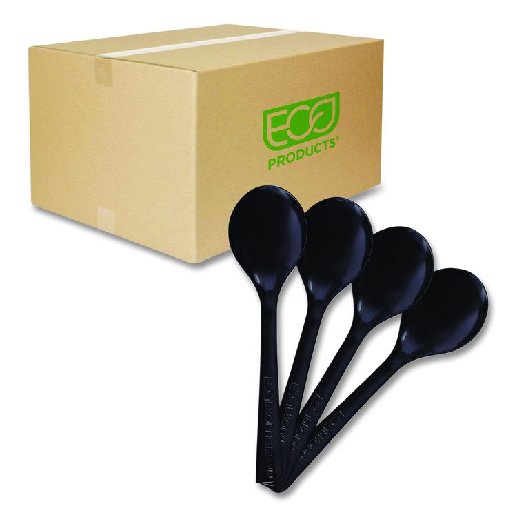 100% Recycled Content Cutlery, Soup Spoon, Plastic, Black, 50/Pack, 20 Packs/Carton