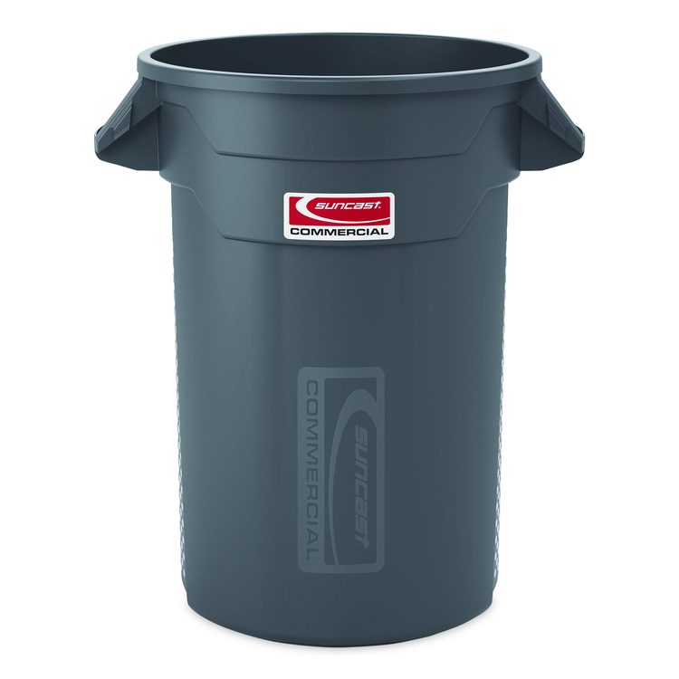 Injection Molded Utility Trash Can, 32 gal, Plastic/Resin, Gray