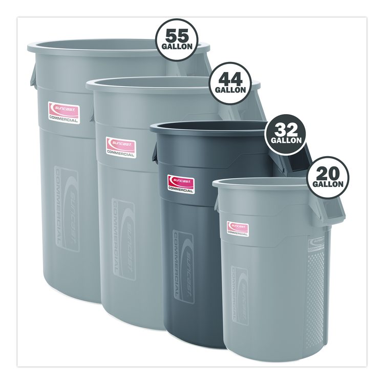 Injection Molded Utility Trash Can, 32 gal, Plastic/Resin, Gray