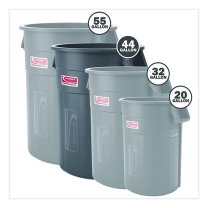 Injection Molded Utility Trash Can, 44 gal, Plastic/Resin, Gray