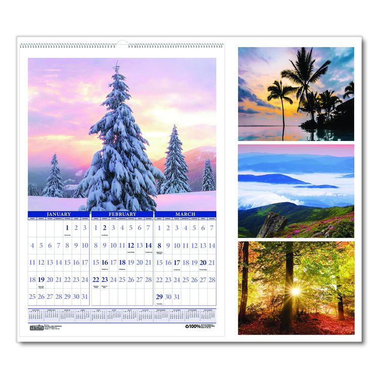 Recycled Three-Month Season Wall Calendar, 12 x 16.5, Multicolored Sheets, 14-Month: Dec 2025 to Jan 2027