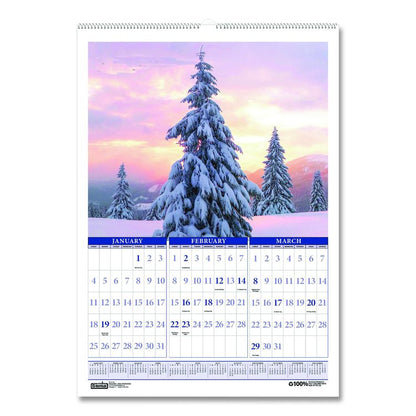 Recycled Three-Month Season Wall Calendar, 12 x 16.5, Multicolored Sheets, 14-Month: Dec 2025 to Jan 2027