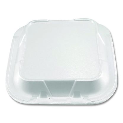 Foam Hinged Lid Containers, 3-Compartment, 8.56 x 8 x 2.76, White, Foam, 200/Carton