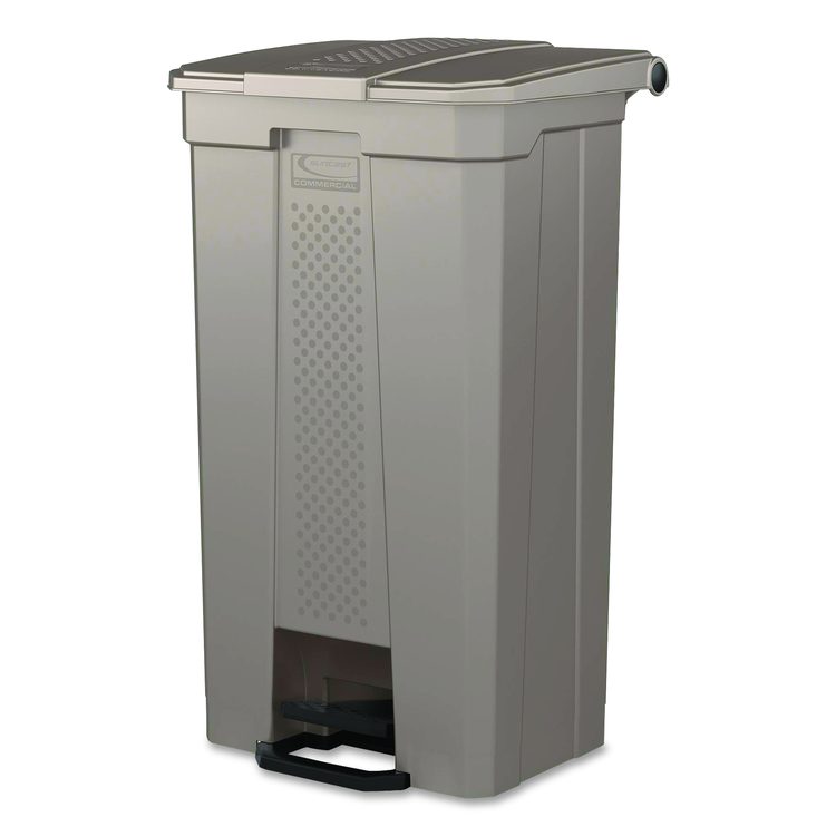 Step-On Trash Can, 23 gal, Resin, Platinum Metallic