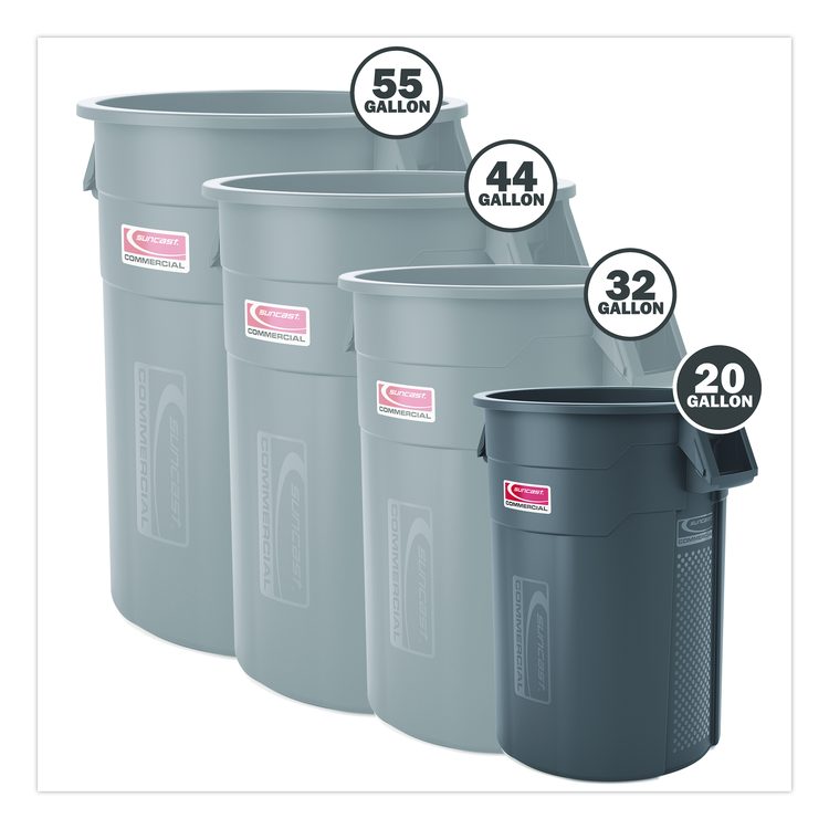 Injection Molded Utility Trash Can, 20 gal, Resin, Gray