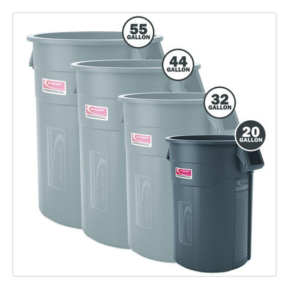 Injection Molded Utility Trash Can, 20 gal, Resin, Gray