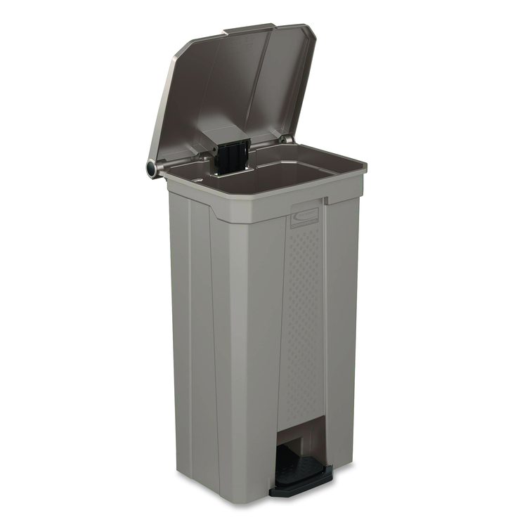 Step-On Trash Can, 23 gal, Resin, Platinum Metallic