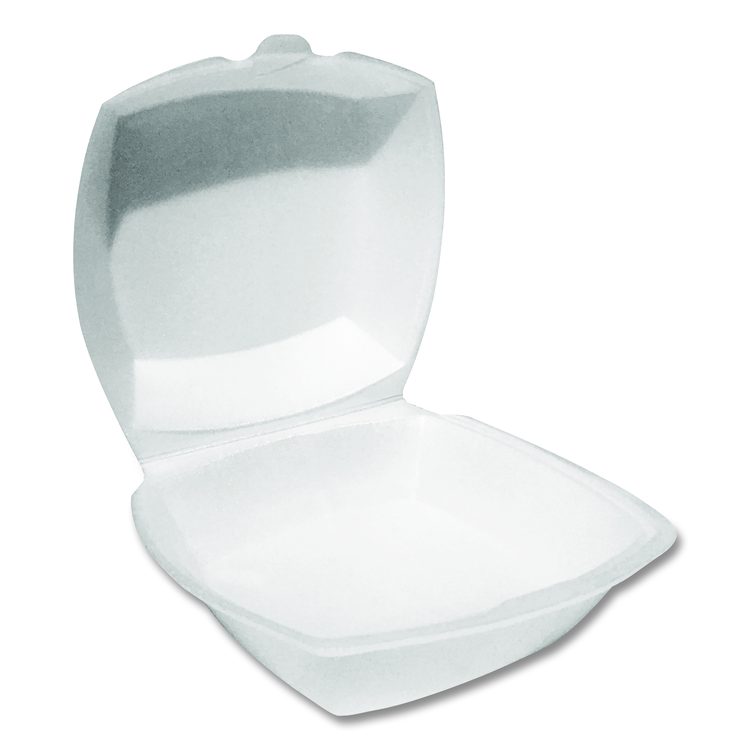 Foam Hinged Lid Containers, 6 x 6 x 3, White, Foam, 500/Carton