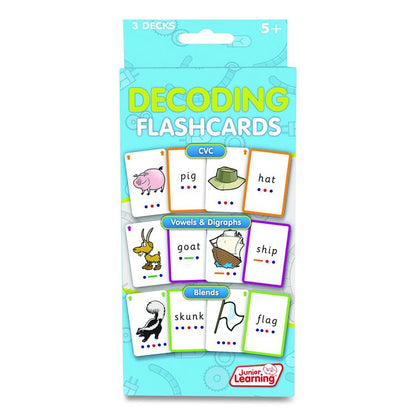 Decoding Flashcards: Blend Patterns, CVC Words, Vowels/Digraphs, Grades K to 1, Assorted Colors, 54 Cards/Deck, 3 Decks