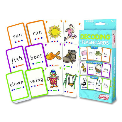 Decoding Flashcards: Blend Patterns, CVC Words, Vowels/Digraphs, Grades K to 1, Assorted Colors, 54 Cards/Deck, 3 Decks