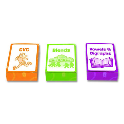 Decoding Flashcards: Blend Patterns, CVC Words, Vowels/Digraphs, Grades K to 1, Assorted Colors, 54 Cards/Deck, 3 Decks