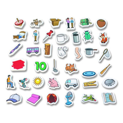 Rainbow CVC Objects, +/- 1.6" Tall, Assorted Objects and Object Colors, White Background, 40 Pieces
