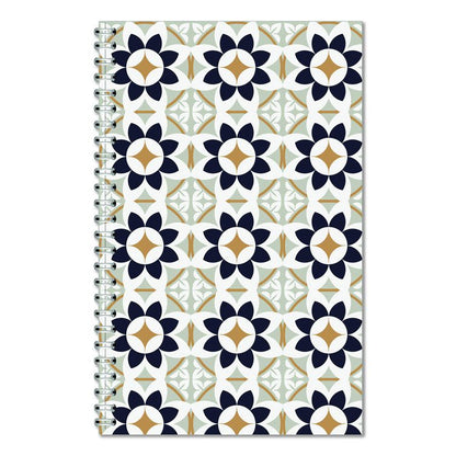 Recycled Non-Dated Monthly/Weekly Planner, Flower Tiles, Tan/Black/White Cover, Undated