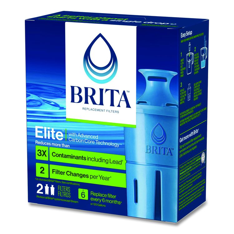 Elite Replacement Water Filters for Pitcher and Dispensers, 2 Filters/Box, 12 Boxes/Carton
