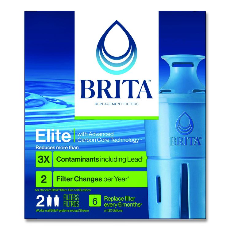 Elite Replacement Water Filters for Pitcher and Dispensers, 2 Filters/Box, 12 Boxes/Carton