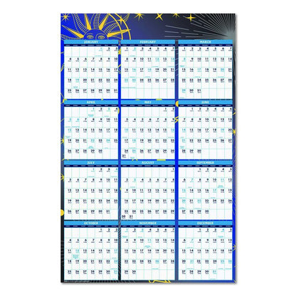 Recycled Stargazer Laminated Wall Planner, Celestial Artwork, 24 x 37, White/Blue/Gold Sheets, 12-Month (Jan to Dec): 2026
