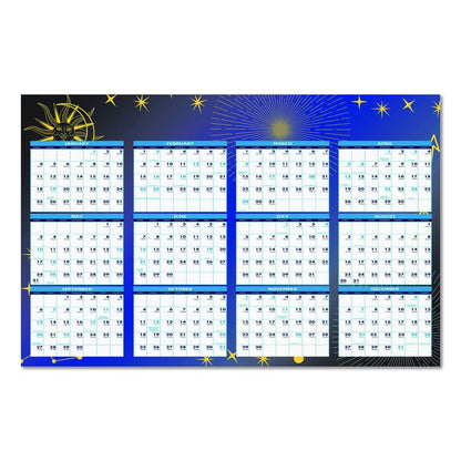 Recycled Stargazer Laminated Wall Planner, Celestial Artwork, 24 x 37, White/Blue/Gold Sheets, 12-Month (Jan to Dec): 2026