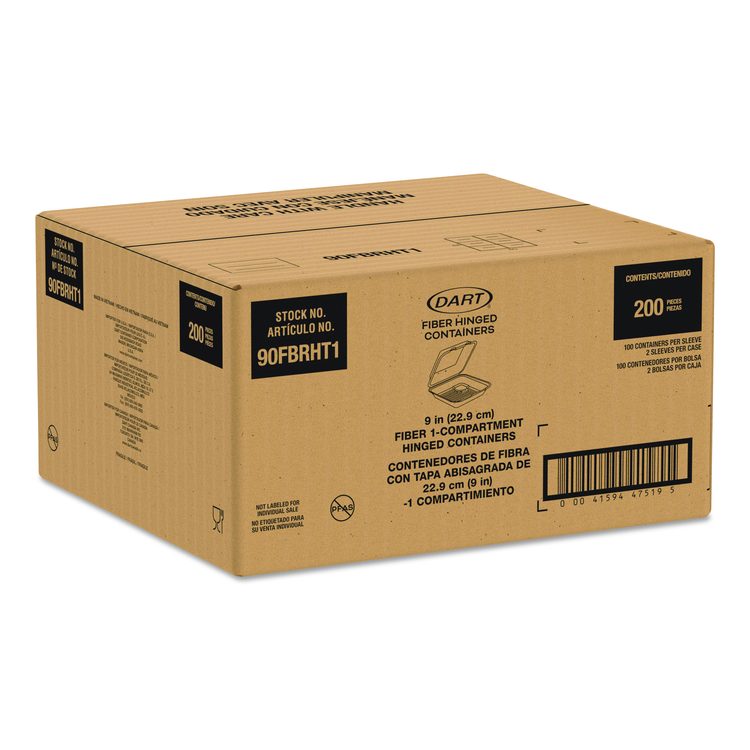 Compostable Molded Fiber Hinged Trays, ProPlanet Seal, 9.14 x 9 x 2.98, Natural, 200/Carton