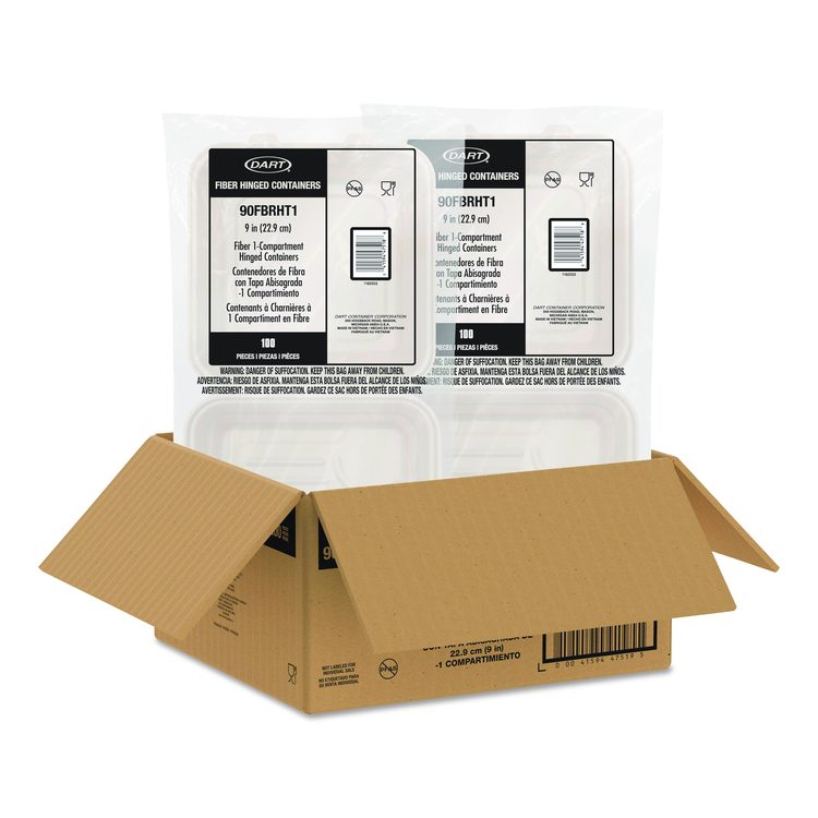 Compostable Molded Fiber Hinged Trays, ProPlanet Seal, 9.14 x 9 x 2.98, Natural, 200/Carton