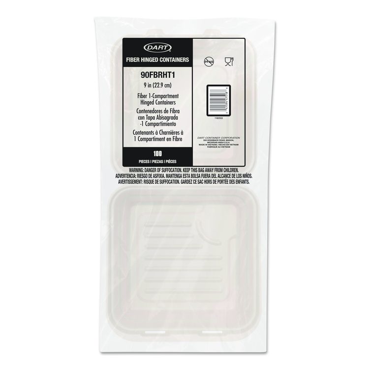 Compostable Molded Fiber Hinged Trays, ProPlanet Seal, 9.14 x 9 x 2.98, Natural, 200/Carton