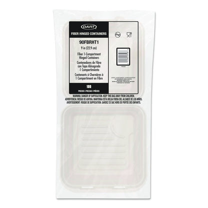 Compostable Molded Fiber Hinged Trays, ProPlanet Seal, 9.14 x 9 x 2.98, Natural, 200/Carton