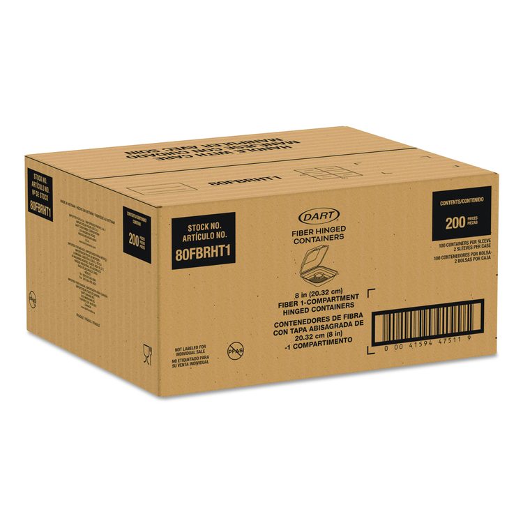 Compostable Molded Fiber Hinged Trays, ProPlanet Seal, 8.65 x 7.94 x 2.98, Natural, 200/Carton