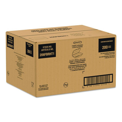 Compostable Molded Fiber Hinged Trays, ProPlanet Seal, 6.41 x 9.22 x 3, Natural, 200/Carton