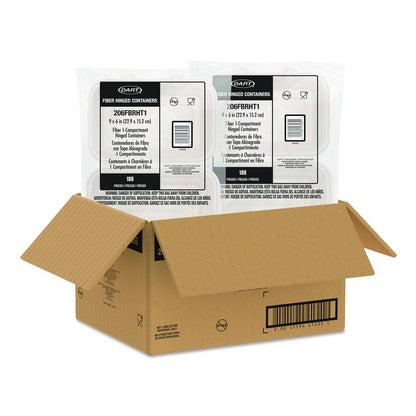 Compostable Molded Fiber Hinged Trays, ProPlanet Seal, 6.41 x 9.22 x 3, Natural, 200/Carton