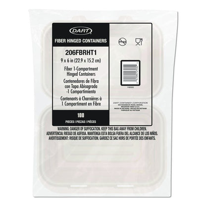 Compostable Molded Fiber Hinged Trays, ProPlanet Seal, 6.41 x 9.22 x 3, Natural, 200/Carton