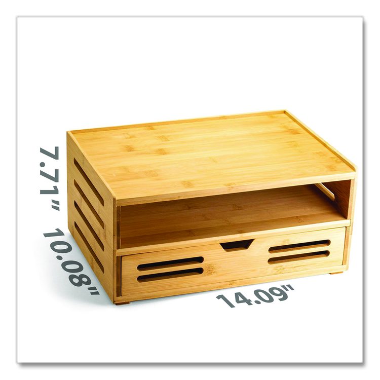 Bamboo Stackable Document Organizer with Drawer, 2 Sections, Letter Size Files, 14.09" x 10.08" x 7.7", Brown