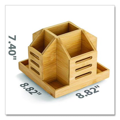 Bamboo Rotary Organizer, 9 Compartments, 8.85 x 8.82 x 7.4, Brown, Bamboo