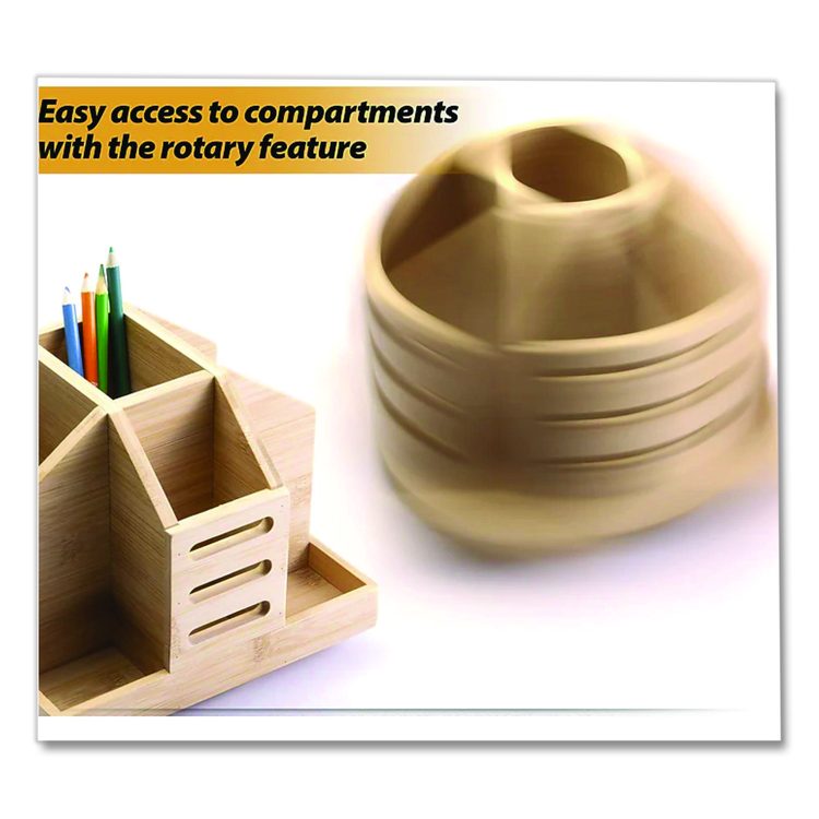 Bamboo Rotary Organizer, 9 Compartments, 8.85 x 8.82 x 7.4, Brown, Bamboo