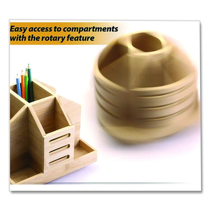 Bamboo Rotary Organizer, 9 Compartments, 8.85 x 8.82 x 7.4, Brown, Bamboo
