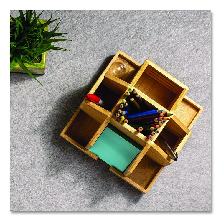 Bamboo Rotary Organizer, 9 Compartments, 8.85 x 8.82 x 7.4, Brown, Bamboo