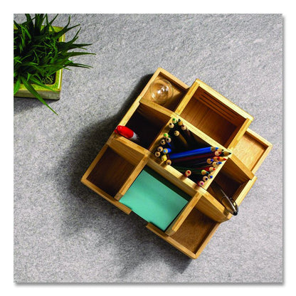 Bamboo Rotary Organizer, 9 Compartments, 8.85 x 8.82 x 7.4, Brown, Bamboo