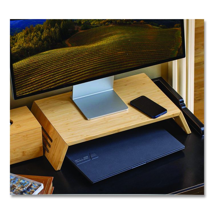 Bamboo Desktop Monitor Stand, For 16" Monitors, 17.56 x 12.44 x 2.64, Brown, Supports 20 lbs