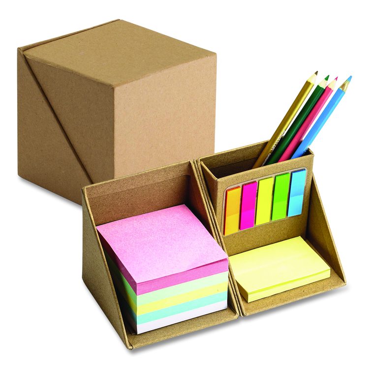 Desk Supply Organizer, 3 Compartments, 3.5 x 3.5 x 3.5, Brown, Paper