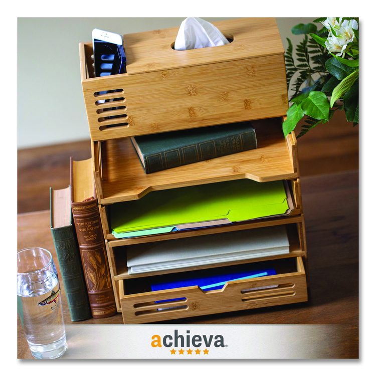 Bamboo Stackable Desktop Document Trays, 2 Sections, Letter Size Files, 14.09" x 10.47" x 4.4", Brown, 2/Pack