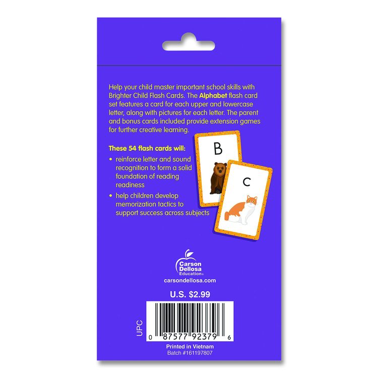Alphabet Flash Cards, Grades Pre-K to 1, 3.25" x 5.25", Assorted Colors, 54 Cards