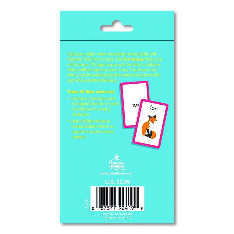 First Words Flash Cards, Grades Pre-K to 1, 3.25" x 5.25", Assorted Colors, 54 Cards
