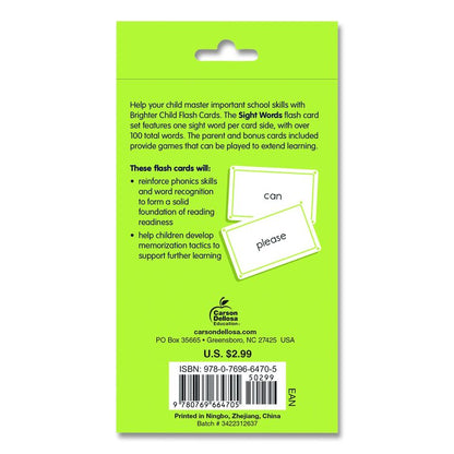 Sight Words Flash Cards, Grades Pre-K to 1, 3.25" x 5.25", Assorted Colors, 54 Cards