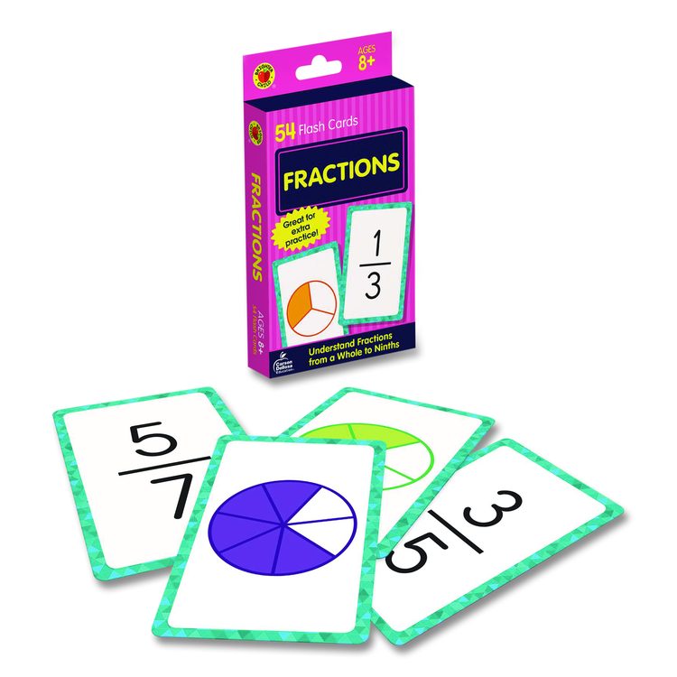 Fractions Flash Cards, Grades 4 to 6, 3.25" x 5.25", Assorted Colors, 54 Cards