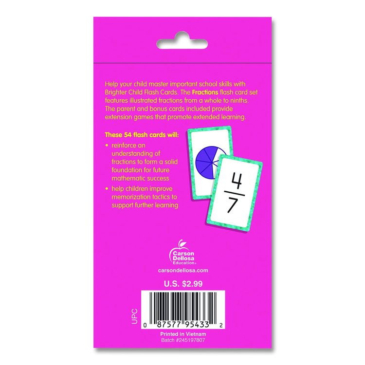 Fractions Flash Cards, Grades 4 to 6, 3.25" x 5.25", Assorted Colors, 54 Cards