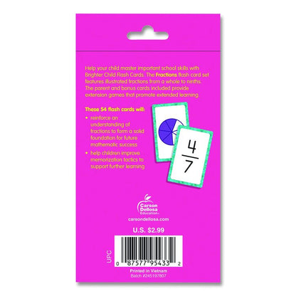Fractions Flash Cards, Grades 4 to 6, 3.25" x 5.25", Assorted Colors, 54 Cards