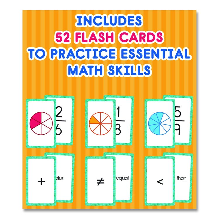 Fractions Flash Cards, Grades 4 to 6, 3.25" x 5.25", Assorted Colors, 54 Cards