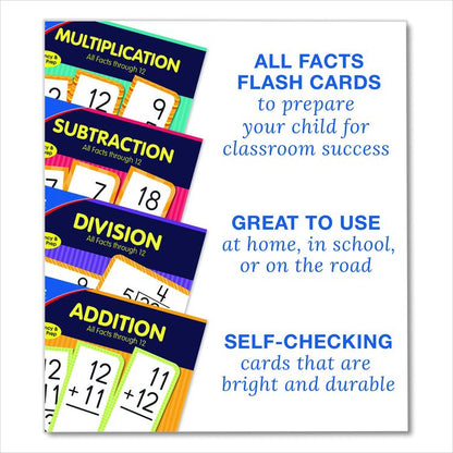Fractions Flash Cards, Grades 4 to 6, 3.25" x 5.25", Assorted Colors, 54 Cards