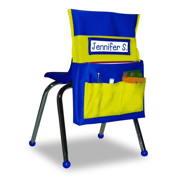 Chairback Buddy for Student Chairs with a Back Width Up to 15", Medium, 15 x 1.5 x 19, Fabric, Blue/Yellow