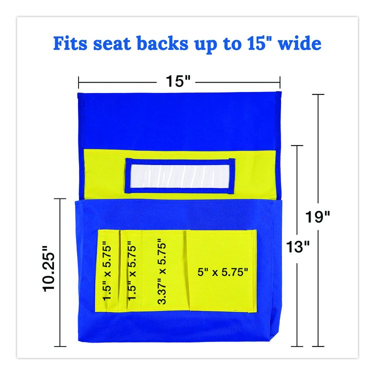 Chairback Buddy for Student Chairs with a Back Width Up to 15", Medium, 15 x 1.5 x 19, Fabric, Blue/Yellow
