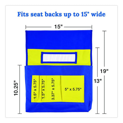 Chairback Buddy for Student Chairs with a Back Width Up to 15", Medium, 15 x 1.5 x 19, Fabric, Blue/Yellow
